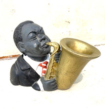 ✅Statuette ancienne vintage Musicien de sax Mini Figurine 1970 Déco Bureau