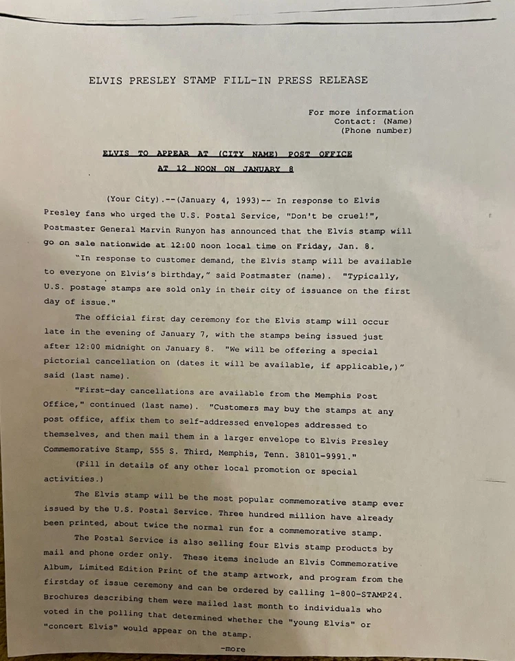 USPS Sheet of Forty Elvis Presley 29 Cent Commemorative Stamps 1993 - Image 2 of 3