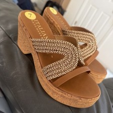 Italian Shoemakers Women's Size 7 Brown And Tan Cork Wedge Heel Open Toe Sandals