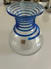 Stunning Blenko Handcraft Art Glass Crystal Vase with Blue Swirl And Sticker