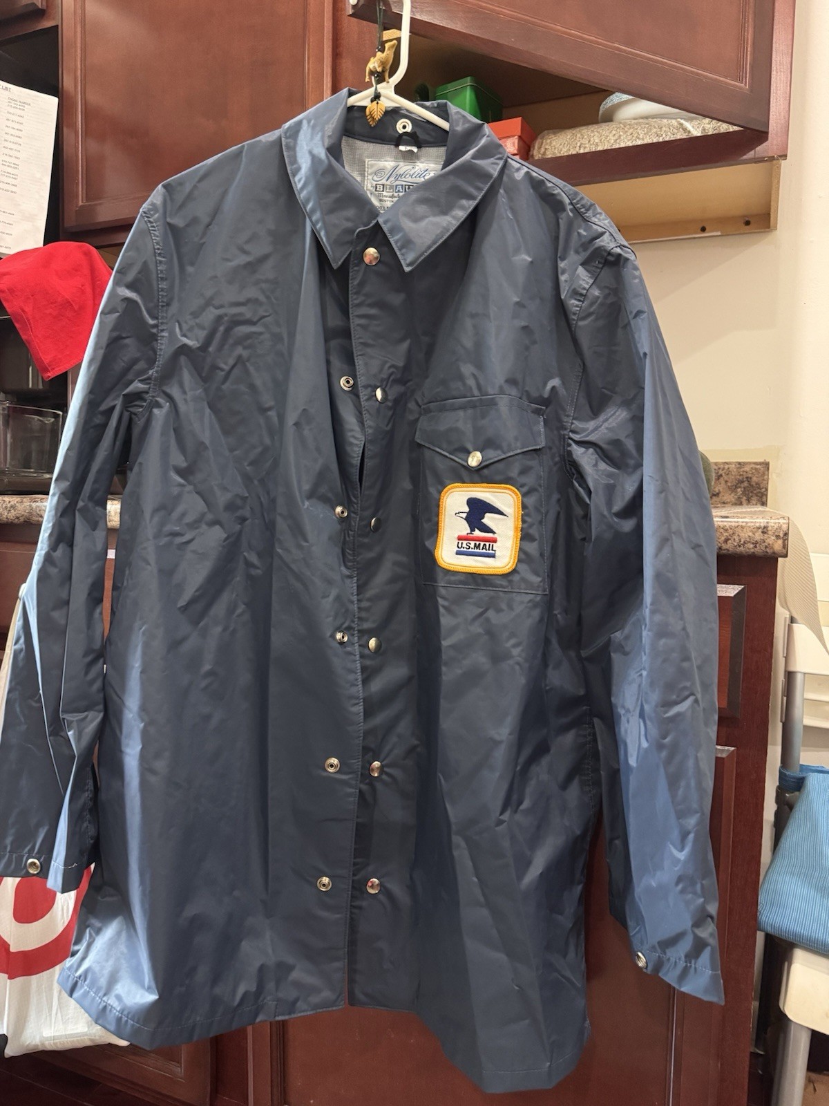 Vintage 1970s USPS U.S. Mail Rain Jacket Blue Postal Carrier Coat Snap Front