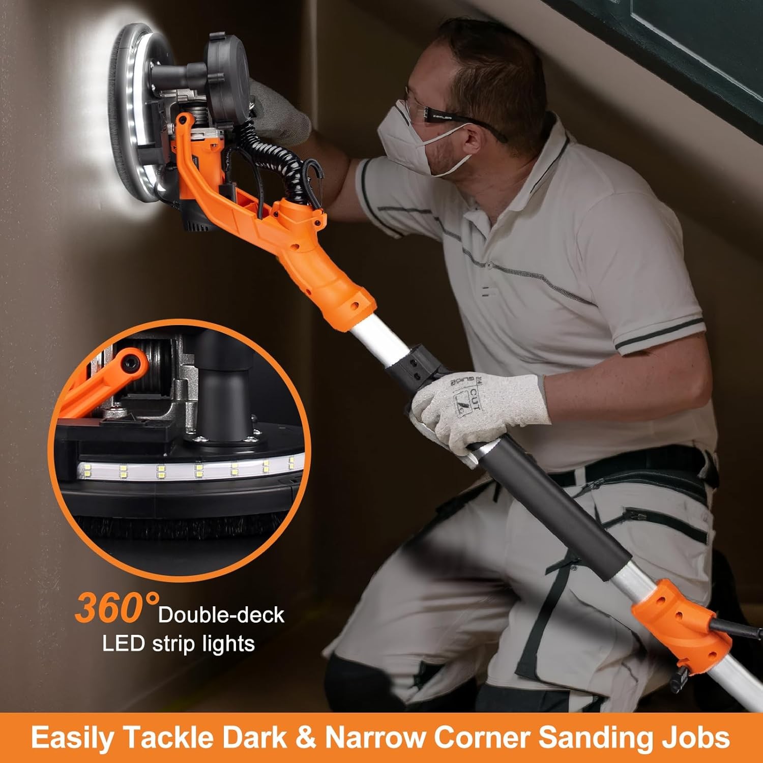 Protmex Drywall Sander - 1000W Wall with Vacuum Dust Orange Black 