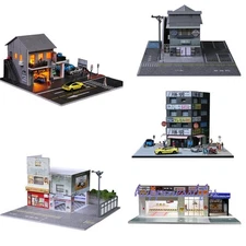 Diorama 1:64 Car Garage Model LED Lighting City Stores Parking Lot Scene Model