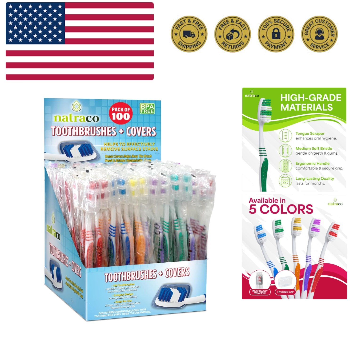 Bulk Toothbrush Pack with Covers |  Quality Individually Wra