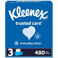 Kleenex Trusted Care Facial Tissues, 3 Flat Boxes, 160 Tissues per Box, 2-Ply (4
