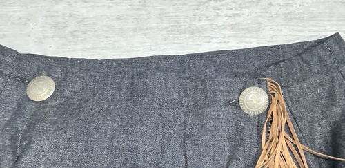 Vintage Veronica Prida Suede Fringe Black Denim Wrap Around Skirt Med. - Picture 4 of 14
