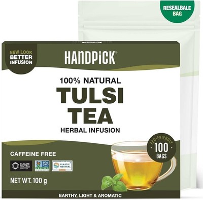 HANDPICK, Heiliges Basilikum Teebeutel (100 Stück) koffeinfrei, gentechnikfrei Tulsi Blätter