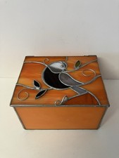 Vintage Stained Glass Trinket Box Bird Robin Hinged Mirrored Bottom So Pretty