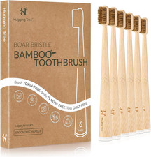 Boar Bristle Bamboo Toothbrush, Made from Natural Boar Hair Bristles, Plastic-Fr