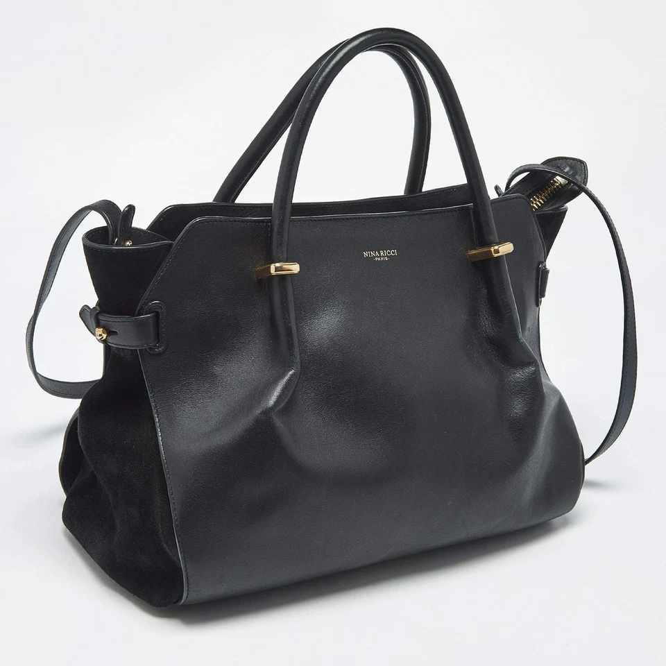 Bolso de Mano Nina Ricci Negro Cuero y Gamuza Mediano Marche Foto 3 de 4