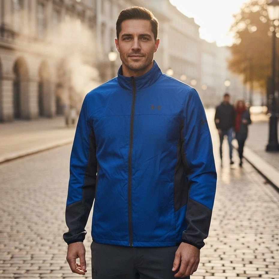 Under Armour Athletic Jacket Mens Size M Blue/Black Loose Fit Full Zip