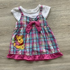Y2K Disney VTG Winnie The Pooh Dress Baby Girl 12 Months Pink Plaid  Polka Dots