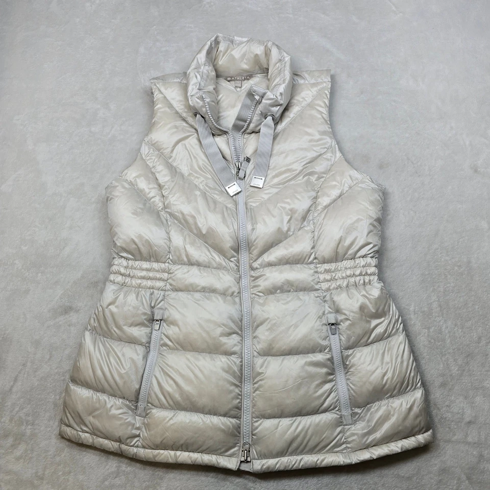 Athleta Goose Down Puffer Vest Womens Large Light Gray Quilted Banner Peak - Image 2 of 4