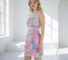 Lilly Pulitzer Dee Shift Dress Resort White Geo Lattice Lace Womens Size 0