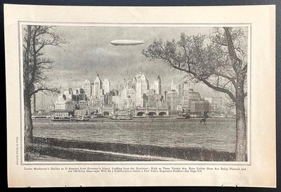  Going Up  American Skyscrapers 1929 vintage pictorial Manhattan Skyline Airship