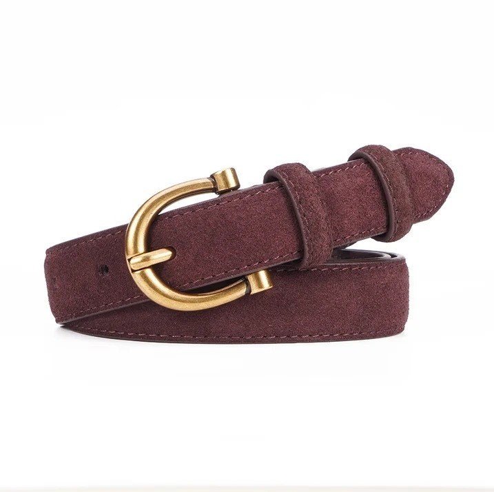 Women's Suede Leather Belt Gold Pin Buckle Adjustable Waist Belt Fashion Accesso