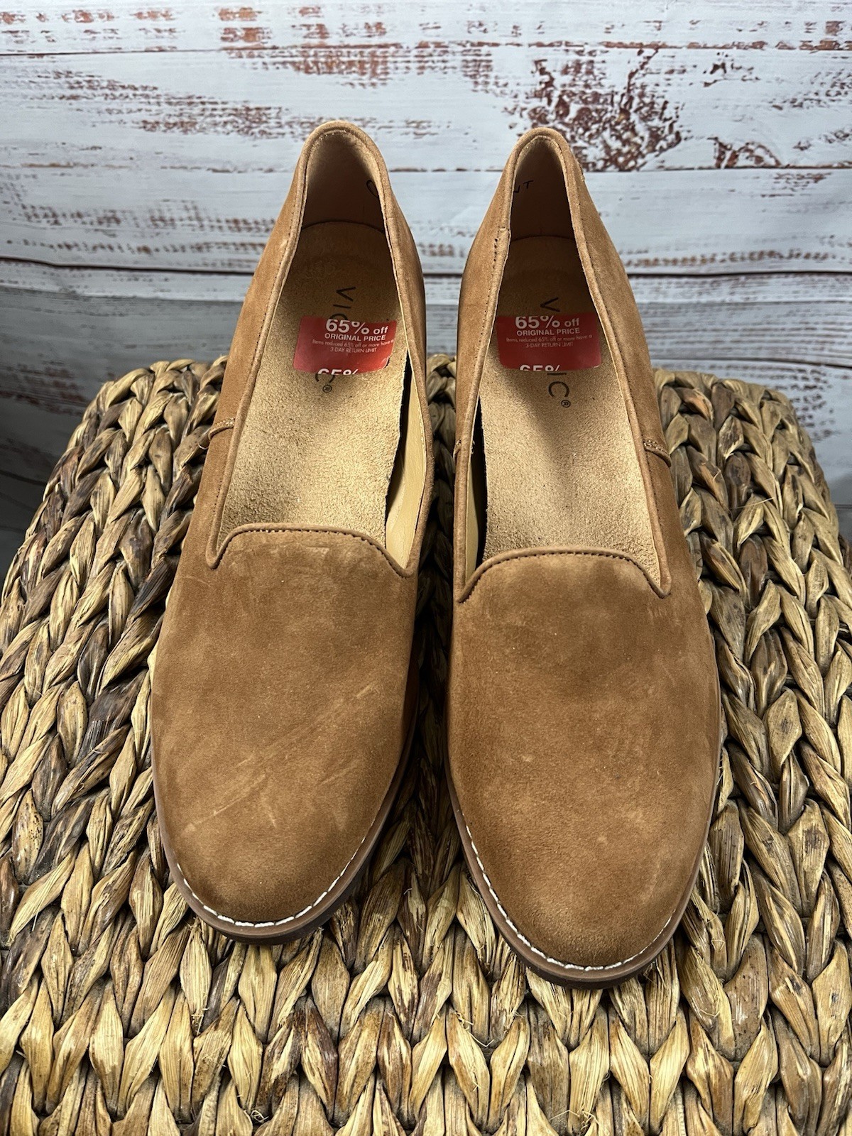 Vionic Willa Womens Loafers Sz 8 W Comfort Wedge Heel Tan Suede Slip-On Shoes