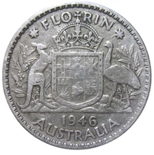 AUSTRALIA. SILVER 1 SILVER FLORIN, 1946. KING GEORGE VI.