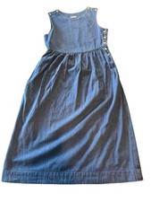 Vintage 90’s Lands End Sleeveless Denim Midi Dress Side Button Medium Cottage