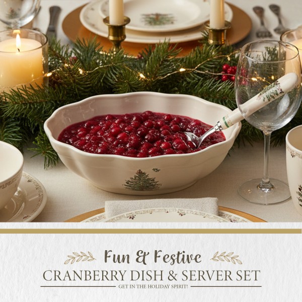 Spode Christmas Tree Cranberry Dish & Server Set - 8