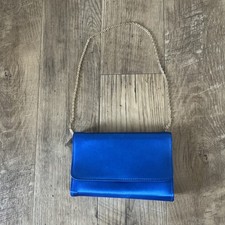Vintage 1980  s Blue Satin Evening Purse With Gold Chain