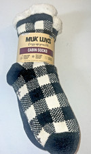NWT Muk Luks 2 Pairs Women's Cabin Socks Size L/XL 8-10 Black /Plaid Non-Skid