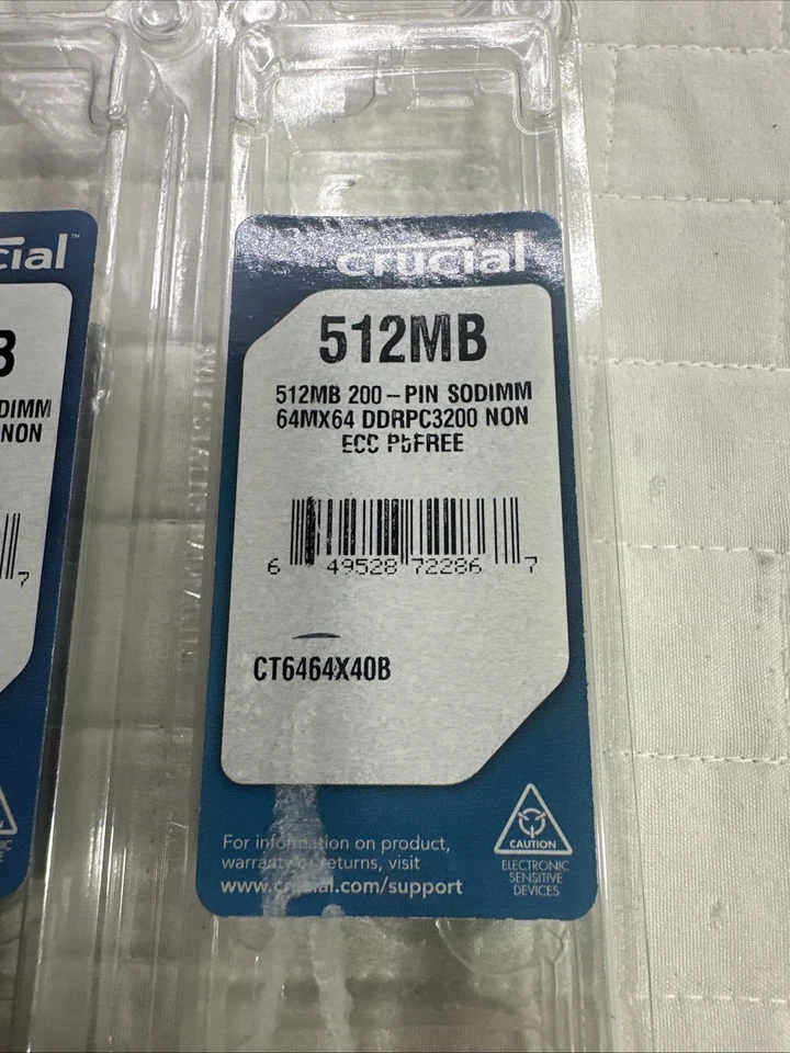 2) ORIGINAL!! CRUCIAL 512MB 200-PIN SODIMM MEMORY RAM CT6464X40B - Image 3 of 4