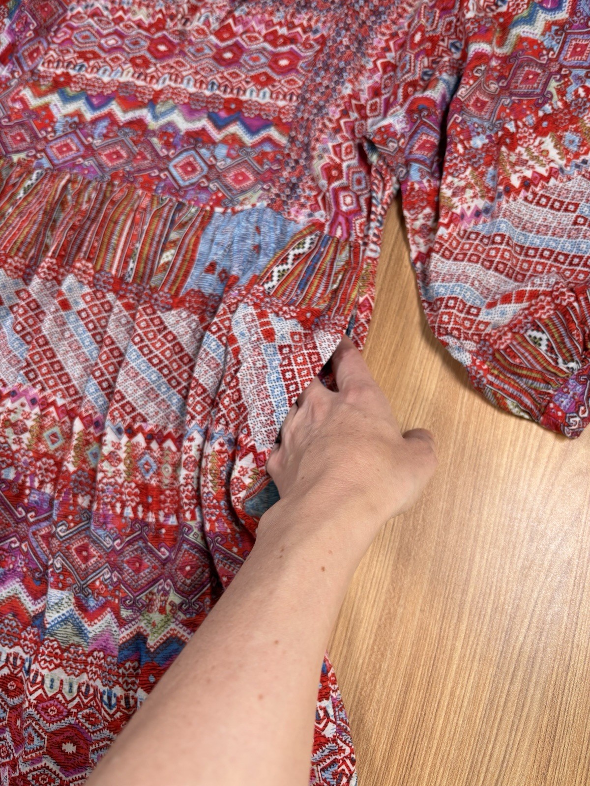 Umgee Patchwork Style Balloon Sleeve Babydoll Dre… - image 4