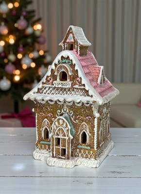 Clayre & Eef Lebkuchenhaus LED Deko Weihnachten Konditorei Rosa Glitzer 24,5cm