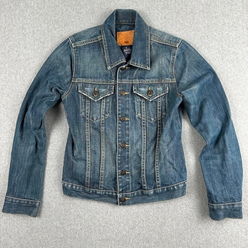 Earl Jean Original 443 Jean Jacket Worn Denim Blue Cotton Trucker Style Small