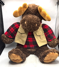 Dan Dee Large Brown MOOSE 24" Plush Red Black Shirt Vest Cabin Hunter TEDDY