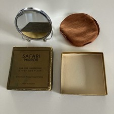 Vintage Compact Folding Mirror by Safari - Plain & Magnifying - Chromium - Boxed