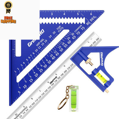 GRENPRO Combination Square Woodworking Ruler Tools, 7inch Carpenter Blue 
