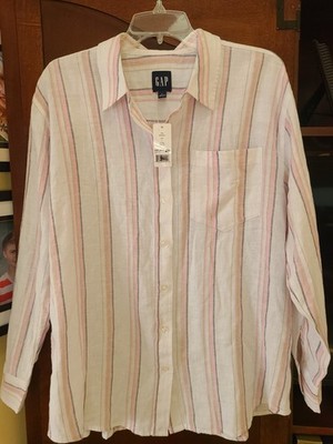 NWT Gap Pink Gray Tan Striped Linen Blend Long Blouse L