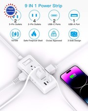 Flat Plug Power Strip 5 Ft Standard Cord HANYCONY Ultra Thin Extension Outlets
