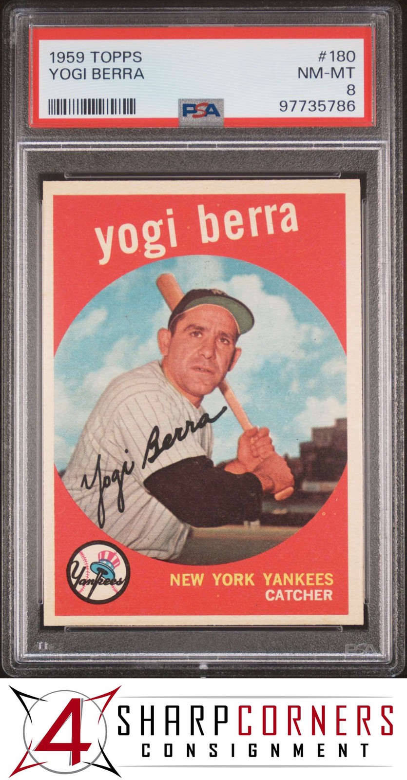 1959 TOPPS #180 YOGI BERRA YANKEES HOF PSA 8