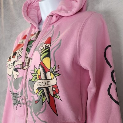 Ed Hardy Hoodie Womens Medium Pink Love Kills Tiger Full Zip