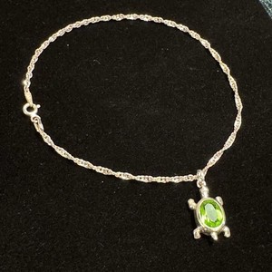 Sterling Silver Turtle Anklet 925 Italy Green Gemstone Beach Ocean Boho Cute 9”