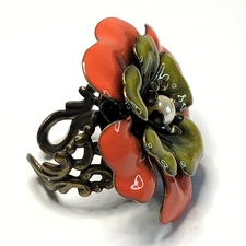 Sweet Romance OLLIPOP Camelia Enamel Orange & Green Ring Adjustable Size
