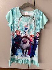 Frozen Girls Nightgown Elsa Anna Olaf Sven Mint Green Teal Size XL EUC