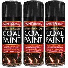 3 x 400ML HIGH TEMPERATURE BLACK HEAT RESISTANT COAL SPRAY PAINT GAS FIRE 600°C