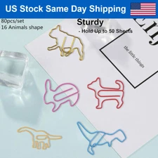 80Pcs 16 Animals Shape Paper Clips Fun Cute Bookmark Clips Metal Marking Clips