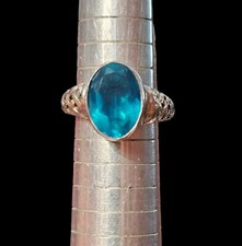 Vintage Blue Aquamarine Gem Stone 925 Sterling Silver Ring Sz 8.5 5g