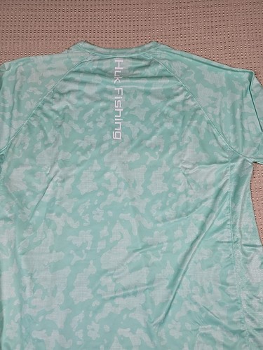 XL HUK Fishing Shirt Mens Green Camo Vented Running Lakes Pursuit UPF 30 Long Sl - Picture 9 of 15