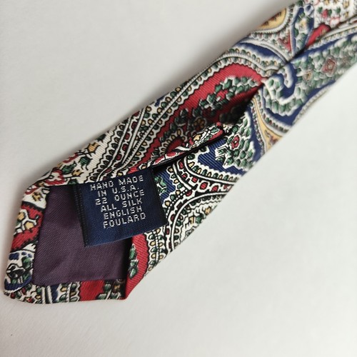 Vintage 1980's Abercrombie & Fitch Men's Silk Tie Paisley Red Blue Yellow - Picture 2 of 5