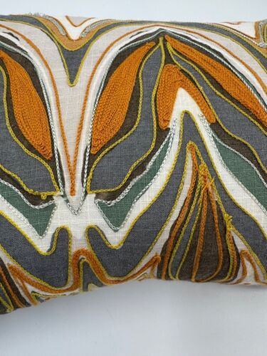 Crate & Barrel Amaris Pillow 18x12 Multicolor Cotton & Rayon Feather & Down inse - Picture 7 of 9