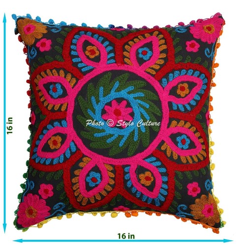 Suzani Cushion Cover Embroidered Sofa Cover Decorative Bohemian Home Decor - Picture 5 of 7