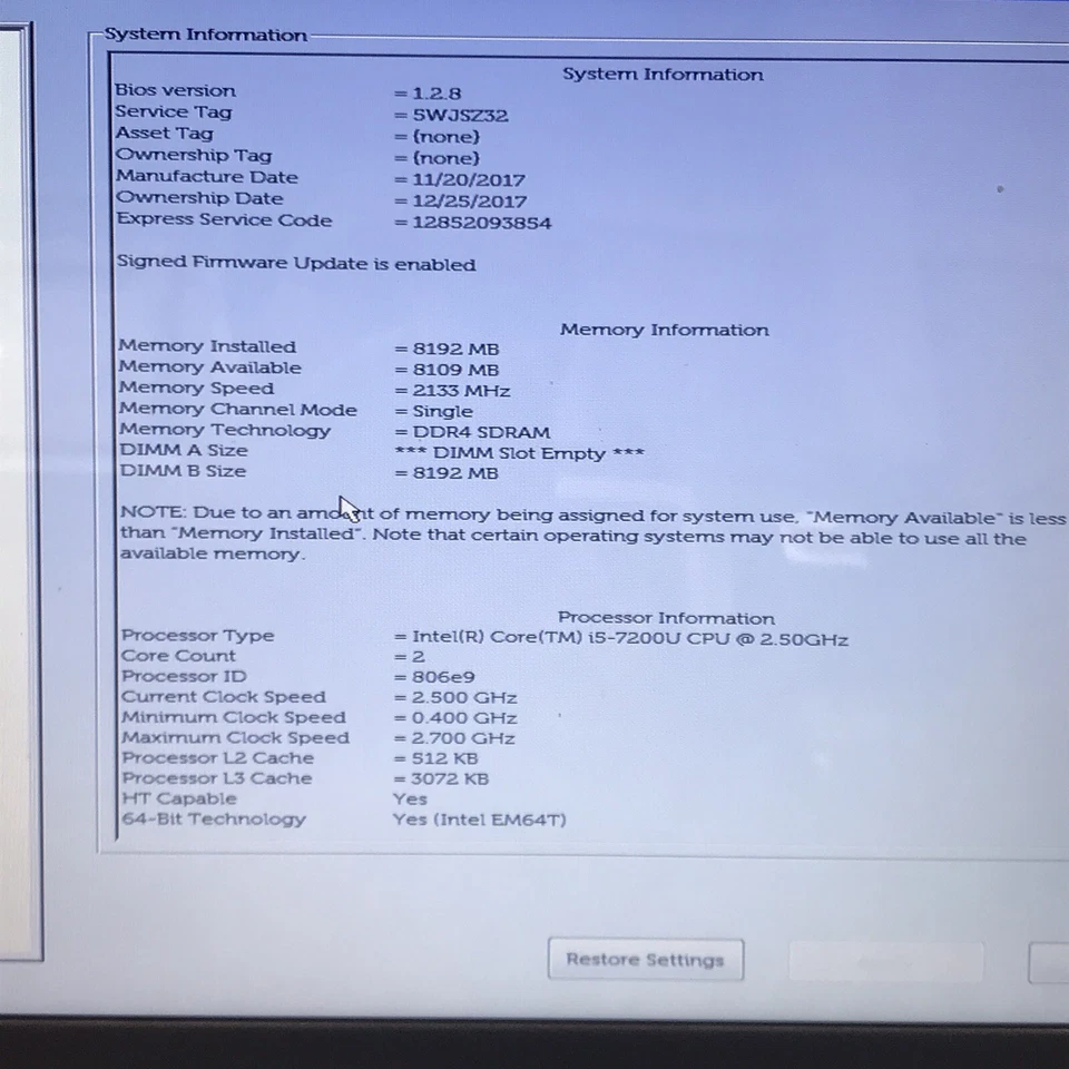 Dell Inspirion 5567 15.6" Laptop i5-7200U 8GB RAM No HDD Boots/Bios No OS H2587 - Image 2 of 4