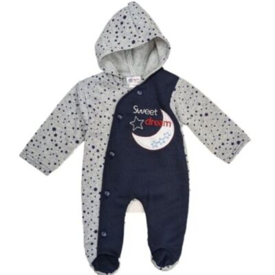 Baby Jungen 6-9 Monate All-in-One-Mantel mit Kapuze ''''Mond & Sterne'''' marineblau/grau