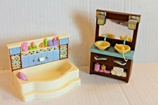 Fisher-Price Loving Family Dollhouse Bathroom Double Sink Vanity  Bathtub Set